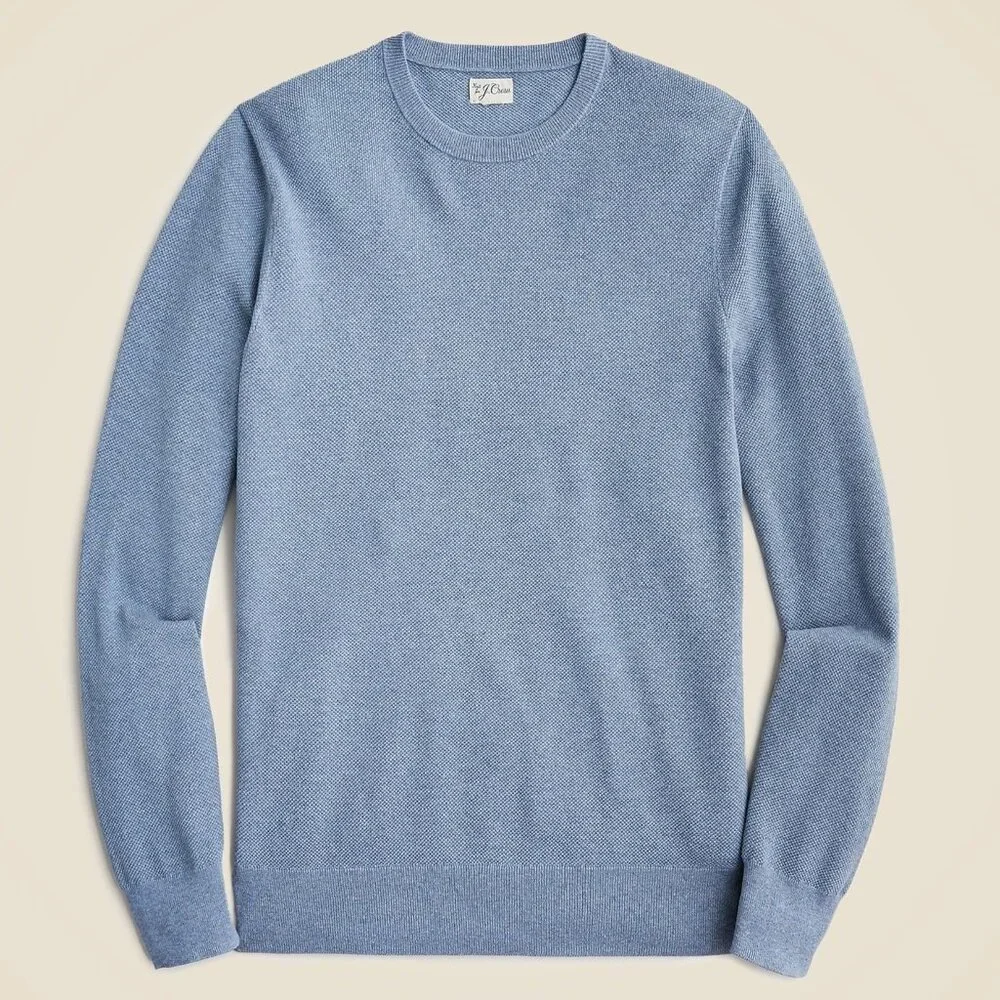 J. Crew Cotton Piqué-Stitch‎ Sweater Mens L Blue Classic Timeless Basic Prep NWD
